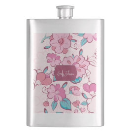 Petaca Elegant Pink Blossom Custom Name Floral Design