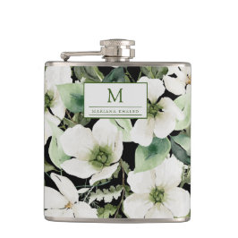 Petaca Elegante acuarela floral blanco y negro