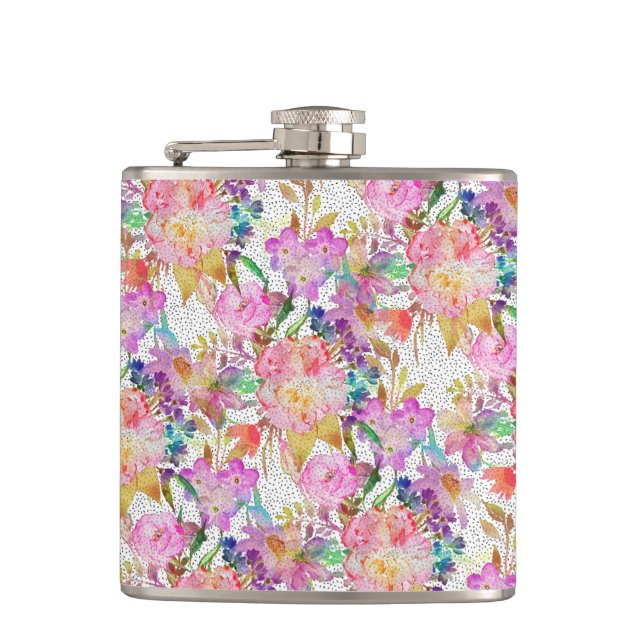 Petaca Elegante acuarela floral y pincel punteado (Anverso)