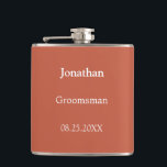 Petaca Elegante arpillera de terracota personalizada Groo<br><div class="desc">Elegante baratija personalizada de terracota Groomsman, por favor, personalice el nombre y la fecha del boda, utilizando la plantilla de personalización en línea antes de realizar el pedido. El matraz puede ser personalizado para otros roles de boda como Best Man si lo desea, cambiando el texto correspondiente antes de ordenar....</div>