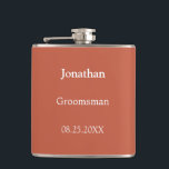 Petaca Elegante arpillera de terracota personalizada Groo<br><div class="desc">Elegante baratija personalizada de terracota Groomsman, por favor, personalice el nombre y la fecha del boda, utilizando la plantilla de personalización en línea antes de realizar el pedido. El matraz puede ser personalizado para otros roles de boda como Best Man si lo desea, cambiando el texto correspondiente antes de ordenar....</div>