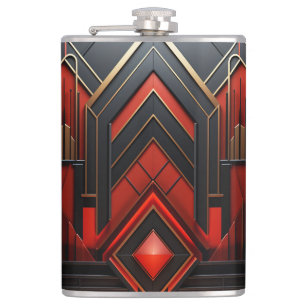 Petaca Elegante Art Deco dorado negro rojo
