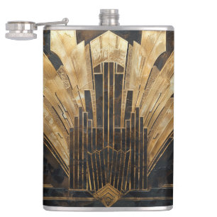 Petaca Elegante Art Deco Oro Cidyscape Negro