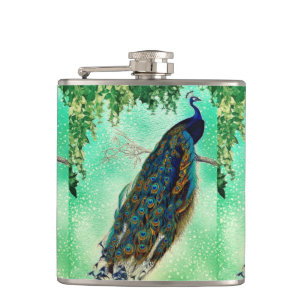 Petaca Elegante arte de pavo real vintage  