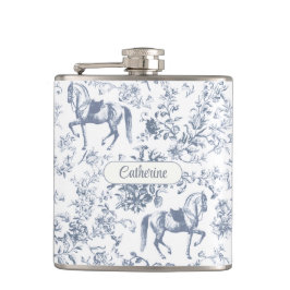 Petaca Elegante Blue Beige Equestrian Floral Toile Nombre
