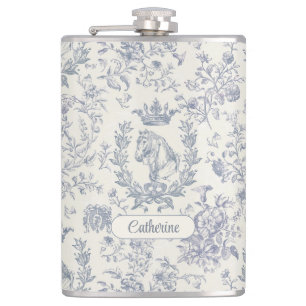 Petaca Elegante Blue Beige Equestrian Floral Toile Nombre