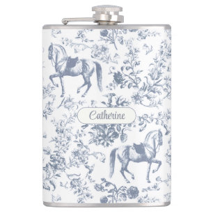 Petaca Elegante Blue Beige Equestrian Floral Toile Nombre