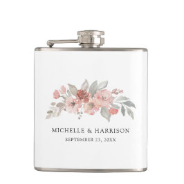 Petaca Elegante Boda de color de agua floral rosa Rubor