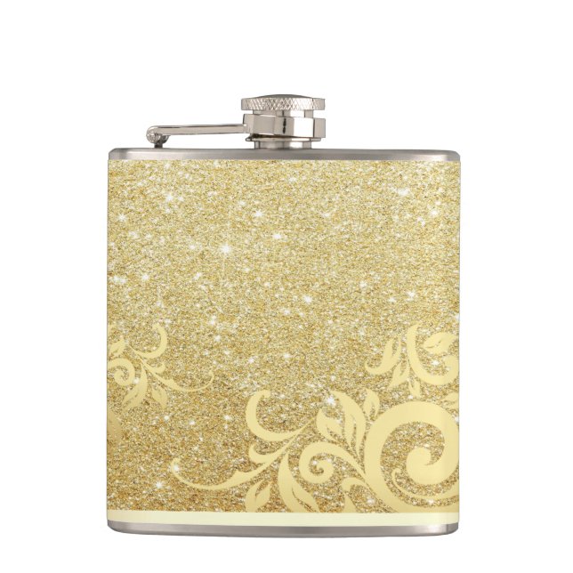 Petaca Elegante brillo dorado con encaje (Anverso)