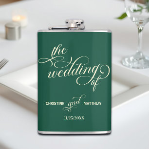 Petaca Elegante caligrafía regalo Boda Verde azulado