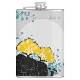 Petaca Elegante Camellias doradas Añadir nombre