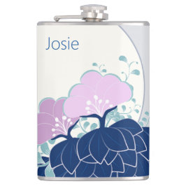 Petaca Elegante Camellias rosas Añadir nombre