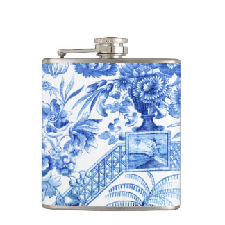 Petaca Elegante Chinoiserie azul y blanco vintage