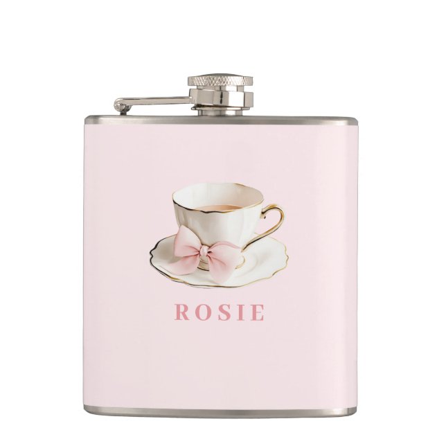 Petaca Elegante Coquette Preppy Té Rosa con Bow (Anverso)