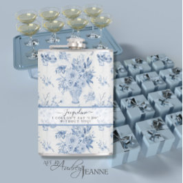 Petaca Elegante dama de honor azul y floral blanca