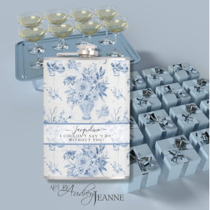 Petaca Elegante dama de honor azul y floral blanca
