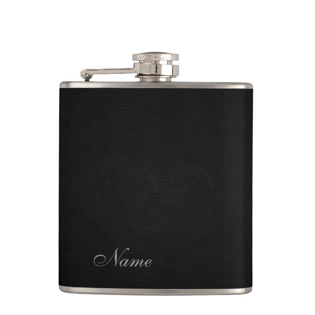 Petaca Elegante estilo cuero negro personalizado (Anverso)