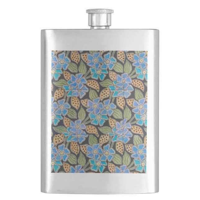 Petaca Elegante Flor Azul Periwinkle Floral Clásico (Anverso)