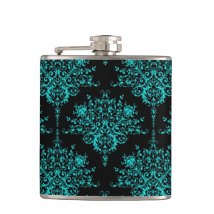 Petaca Elegante Floral Afeminado Damasco Estiloso Negro y