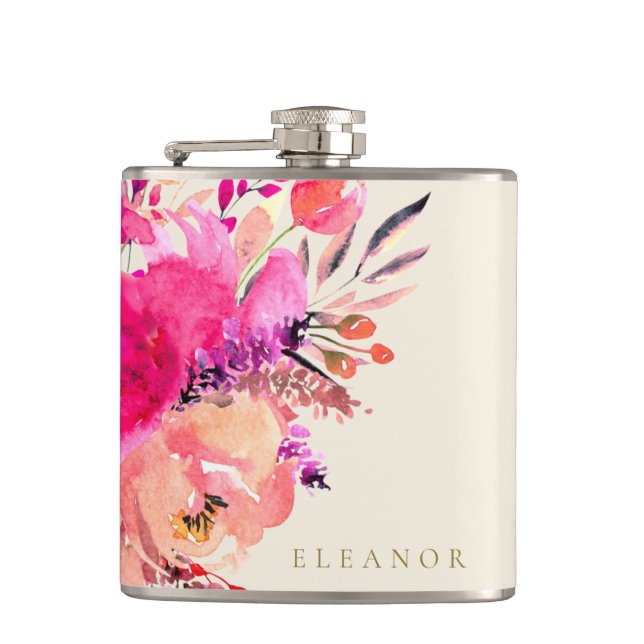 Petaca Elegante Floral de Acuarela Rosa para Fiesta de Bo (Anverso)