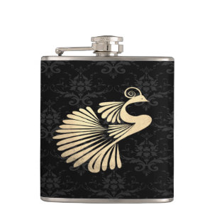 Petaca Elegante gallo dorado de seda, damasco negro