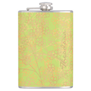 Petaca Elegante Gold Green Abstract Floral