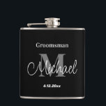 Petaca elegante groomsman minimalista personalizado negro<br><div class="desc">elegante groomsman minimalista personalizado negro y gris</div>