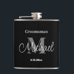Petaca elegante groomsman minimalista personalizado negro<br><div class="desc">elegante groomsman minimalista personalizado negro y gris</div>