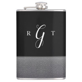 Petaca Elegante guión personalizado Monograma cuero gris