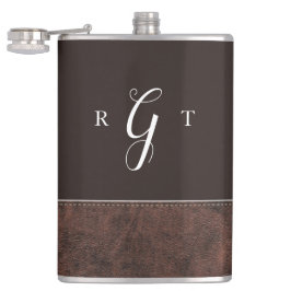Petaca Elegante guión personalizado Monograma cuero marró
