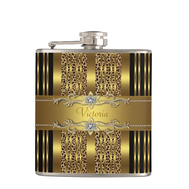 Petaca Elegante Leopardo Negro y Dorado (Anverso)