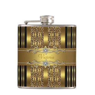 Petaca Elegante leopardo negro y oro