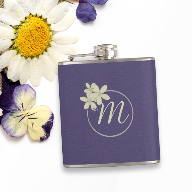Petaca Elegante luto de cuero púrpura estilo Monograma Da (A pretty purple hip flask with space for your initial. Makes a great gift for your mom!)