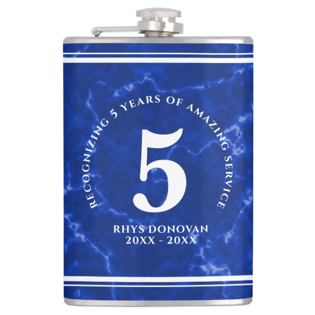 Petaca Elegante mármol azul 5 años de trabajo aniversario (Anverso)