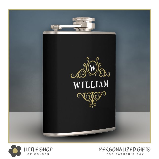 Petaca Elegante máscara monogramada de oro negro (Subido por el creador)