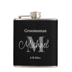 Petaca elegante minimalista personalizada padrino negro