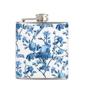 Petaca Elegante Moda Vintage Azul Rosa Floral