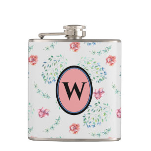 Petaca Elegante Monograma con Patrón Floral Rosa Azul Vin