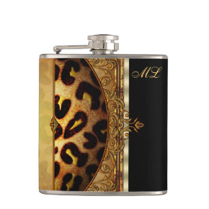 Petaca Elegante Monograma de Leopardo Negro y Dorado