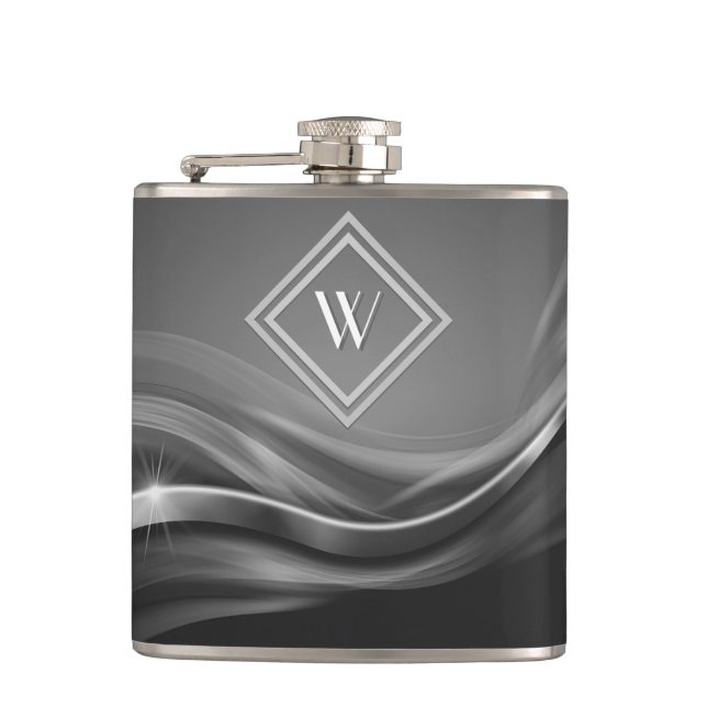 Petaca Elegante Monograma de Lujo Metálico Negro (Anverso)
