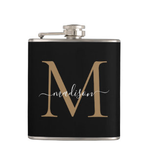 Petaca Elegante Monograma de Oro Negro Nombre con Letra E