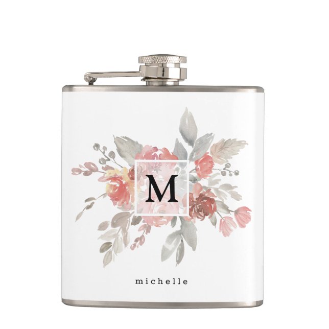 Petaca Elegante Monograma Floral Rosa Rubor (Anverso)
