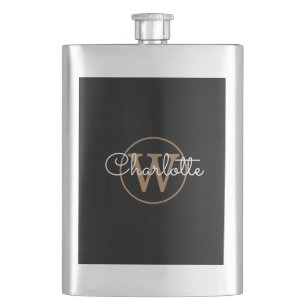 Petaca Elegante Monograma Moderno en Oro y Negro