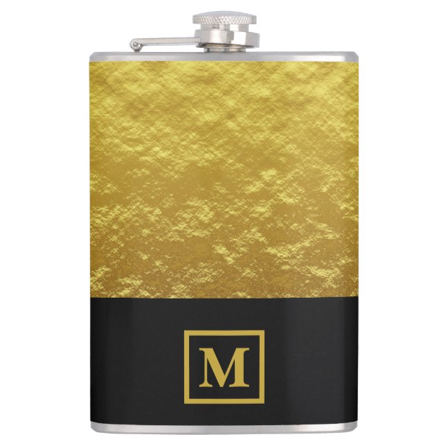 Petaca Elegante Monograma Negro y Oro (Anverso)