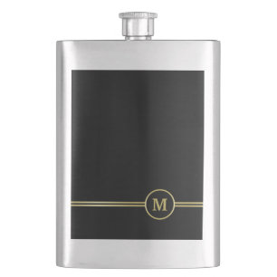 Petaca Elegante monograma personalizado en oro sobre negr
