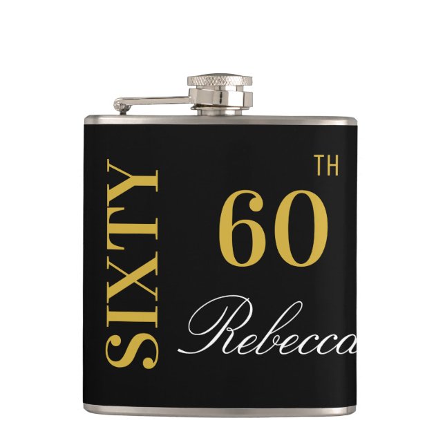 Petaca Elegante negro y oro 60 Personalizado de cumpleaño (Anverso)