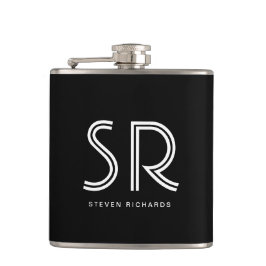 Petaca Elegante nombre de monograma blanco negro