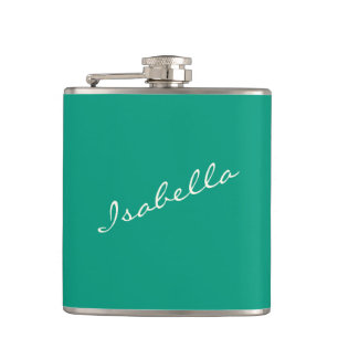 Petaca Elegante nombre en guión verde esmeralda para la b