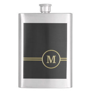 Petaca Elegante oro Monograma personalizado sobre negro