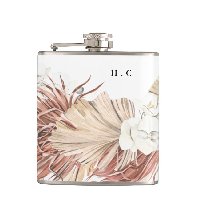 Petaca Elegante Pampas Blanco Grass Floral Groomsmen Flas (Anverso)
